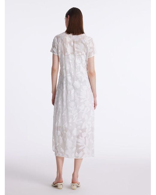 GOELIA White 8.5 Momme Mulberry Silk Floral Qipao Midi Dress