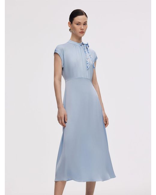 GOELIA Blue 22Mm Mulberry Silk Midi Dress With Two Silk Scarves