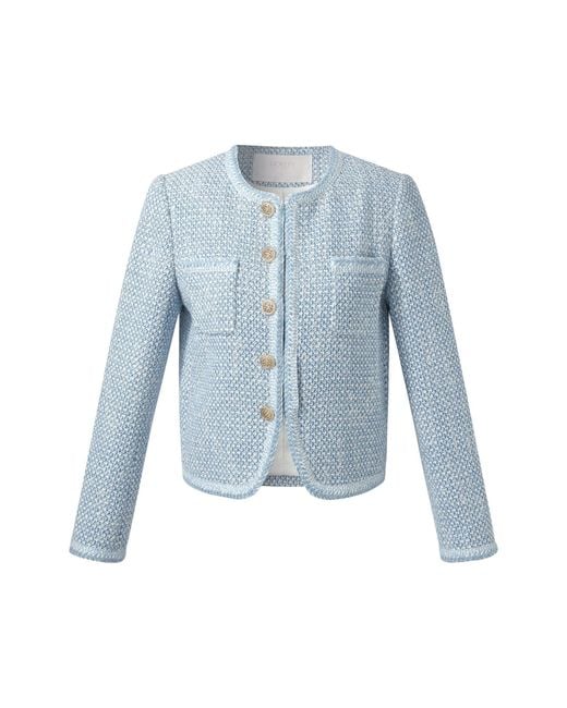GOELIA Blue Tweed Round Neck Jacket