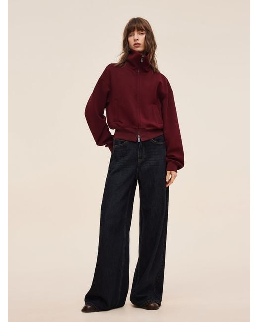 GOELIA Red Scuba High-Collar Zip-Up Crop Jacket