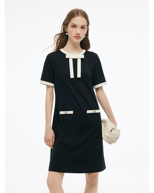 GOELIA Black Tencel Blend Contrast Trim Knit Mini Dress