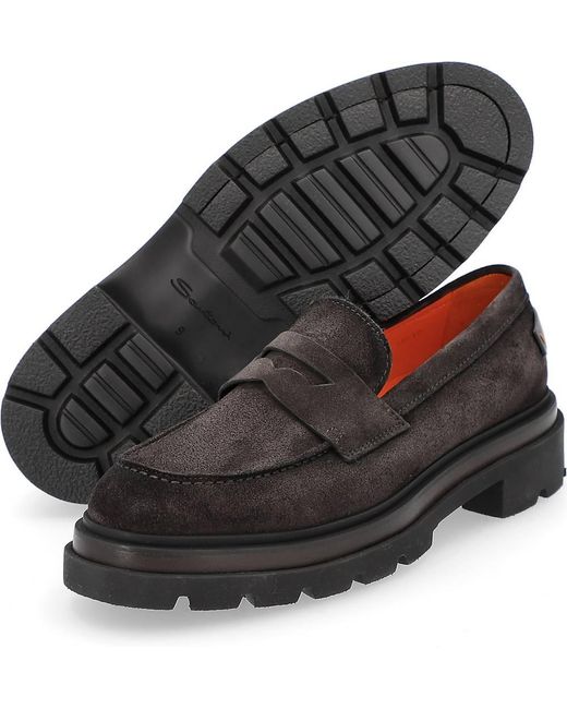 Santoni Milano Loafer in Grau für Herren Herren Schuhe Slipper Mokassins 