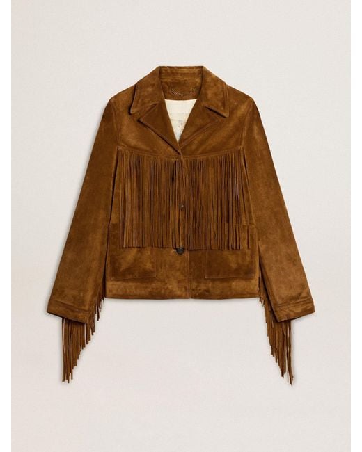 Golden Goose Deluxe Brand Brown Tobacco-Colored Suede Jacket With Fringes