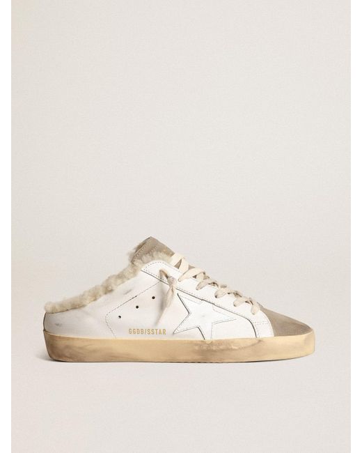 Golden Goose Deluxe Brand Natural Super-Star Sabots With Leather Star And Shearling Lining