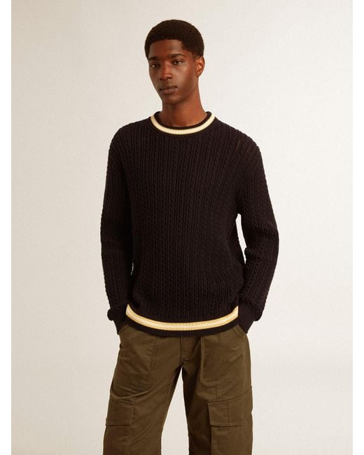 Golden Goose Deluxe Brand Black ’ Round-Neck Sweater With Contrasting Ribbing for men