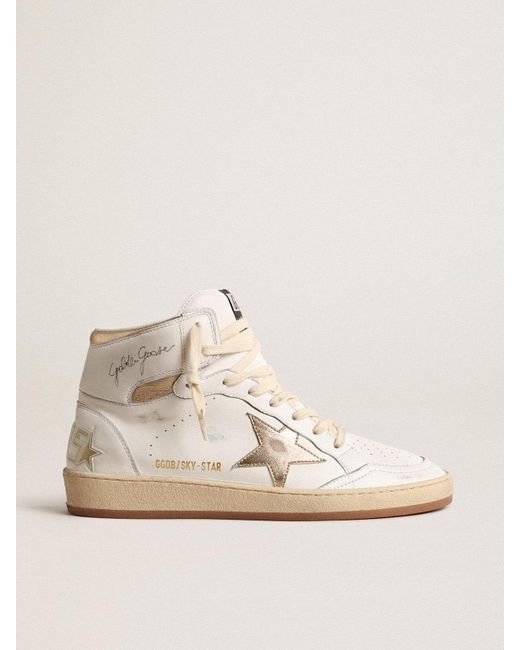 Sky-Star En Cuir Nappa Blanc Avec Étoile Et Contrefort En Cuir Lamé Doré, Femme, Taille Golden Goose Deluxe Brand en coloris Natural