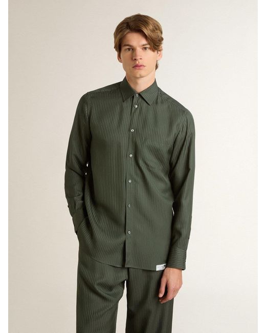 Camicia Da Uomo Verde Scuro A Righe Verticali, Uomo, Taglia di Golden Goose Deluxe Brand in Green da Uomo
