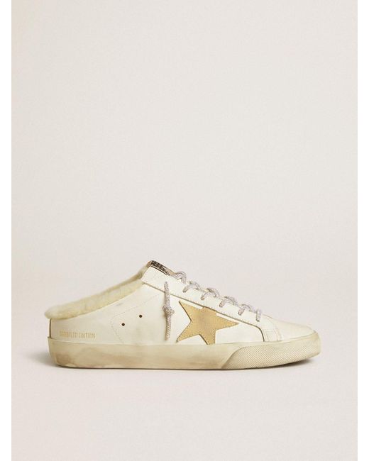 Golden Goose Deluxe Brand Natural Super-Star Sabots With Suede Star And Shearling Lining