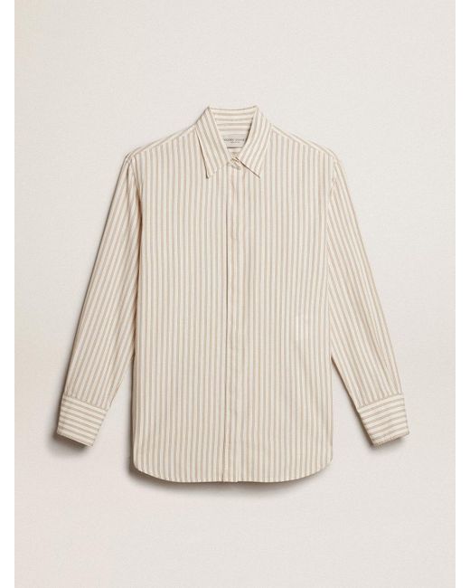 Golden Goose Deluxe Brand Natural ’S Cotton Shirt With Stripes