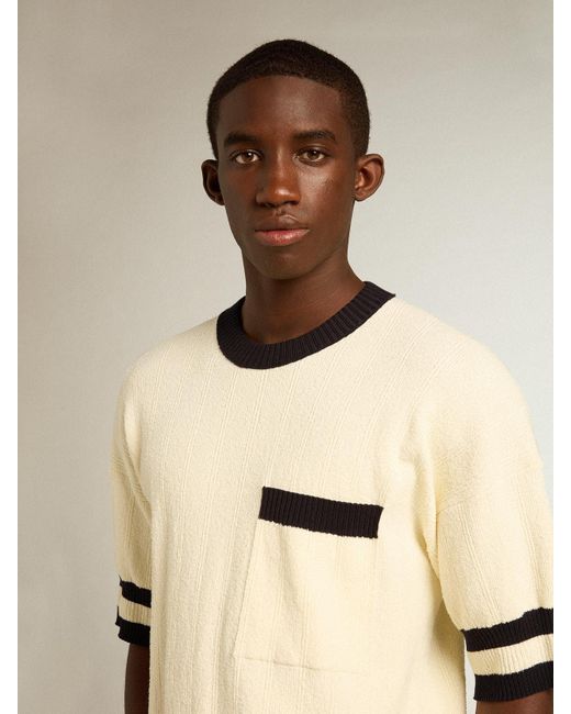 Pull A Manches Courtes Homme Blanc Antique Avec Bords Cotes Bleus Homme Taille Golden Goose en coloris Neutre Lyst