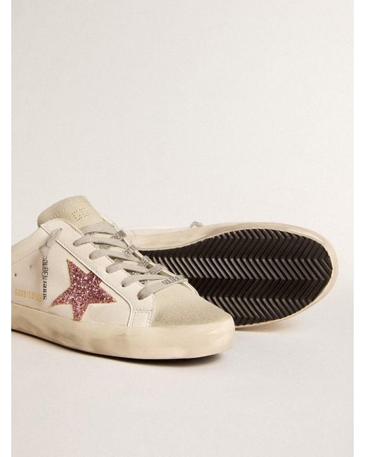 Golden Goose Deluxe Brand Natural Bio-Based Super-Star Sabot With Glitter Star And Suede Toe