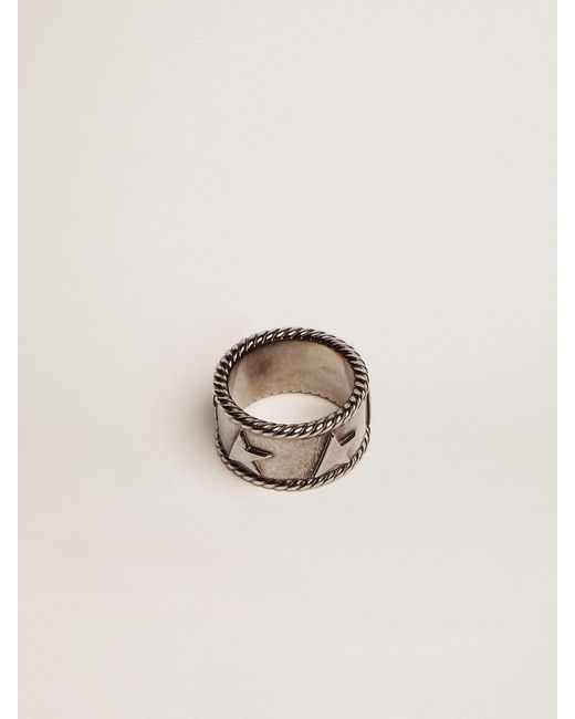 Golden Goose Deluxe Brand Metallic Timeless Jewelmates Collection Band Ring In Antique Silver Color