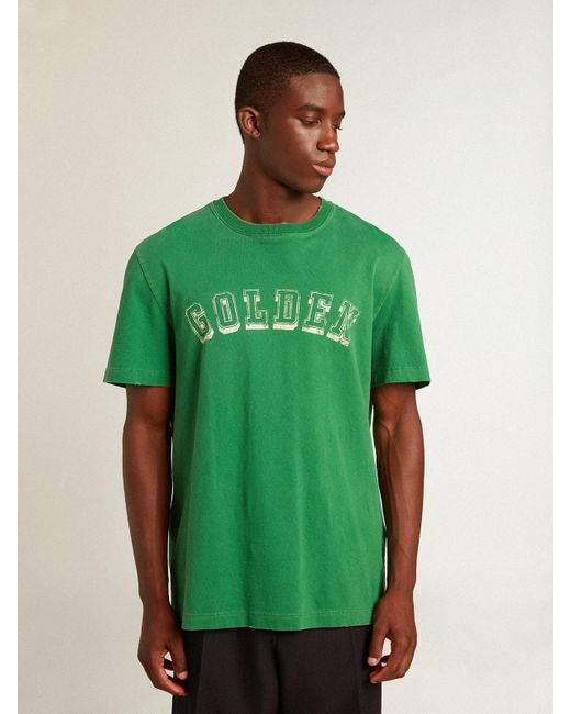 T-Shirt Homme En Coton Vert Avec Inscription Au Centre, Homme, Taille Golden Goose Deluxe Brand pour homme en coloris Green