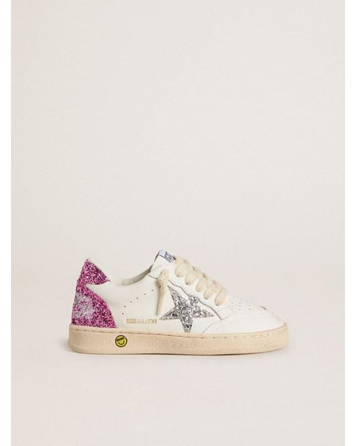 Golden Goose Deluxe Brand Natural Junior Ball Star With Glitter Star And Glitter Heel Tab