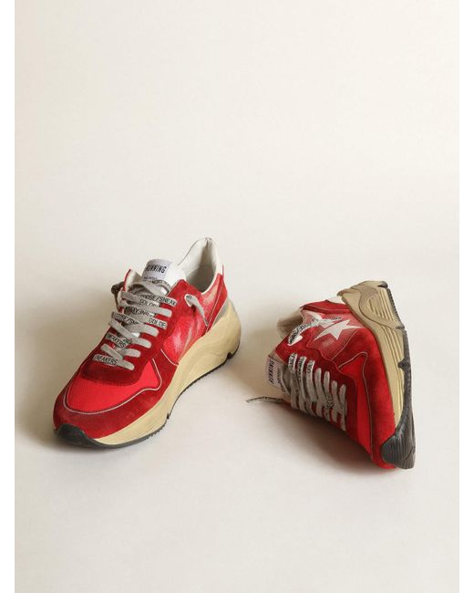 Golden Goose Deluxe Brand Running Sole Sneakers In Red Crackle Leather With Red Suede Inserts And Screen-printed White Star for men
