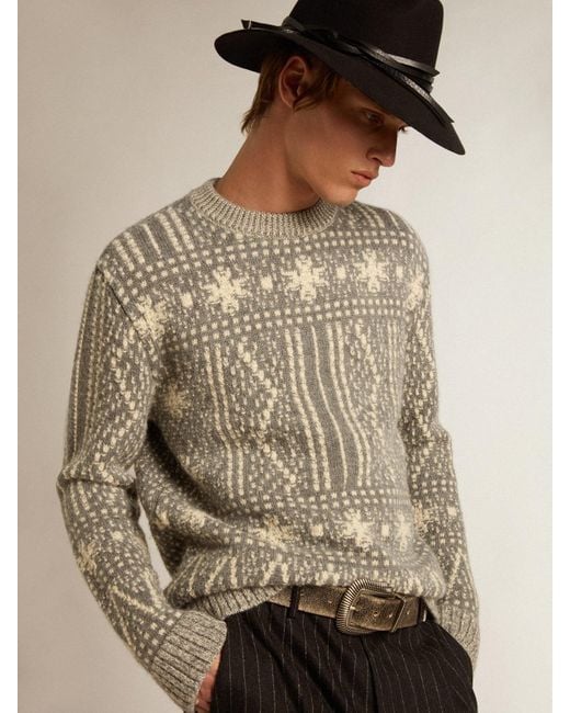 Golden Goose Deluxe Brand Gray Round-Neck Sweater With Fair Isle Motif for men