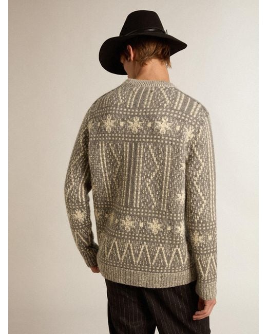 Golden Goose Deluxe Brand Gray Round-Neck Sweater With Fair Isle Motif for men