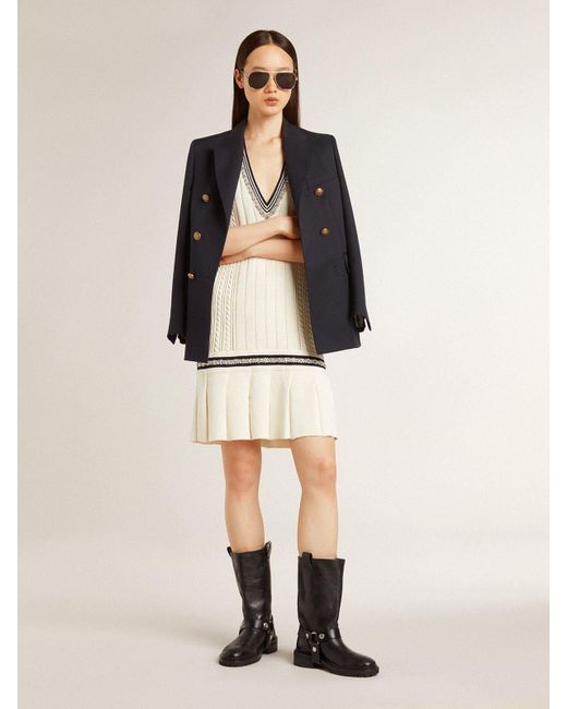 Golden Goose Deluxe Brand Natural 'Worn- Cotton Vest Dress With Dark Ribbing And Crystals