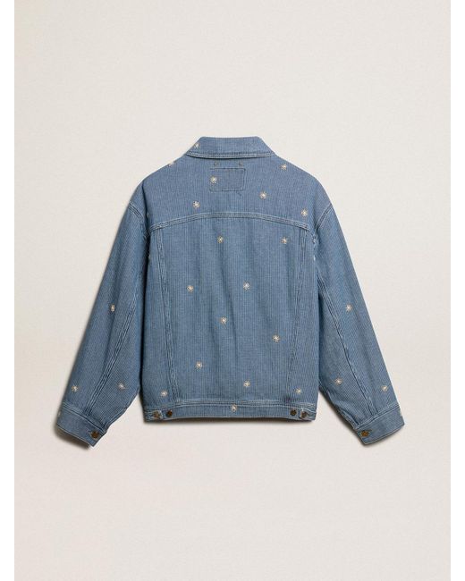 Golden Goose Deluxe Brand Blue Denim Jacket With Floral Embroidery