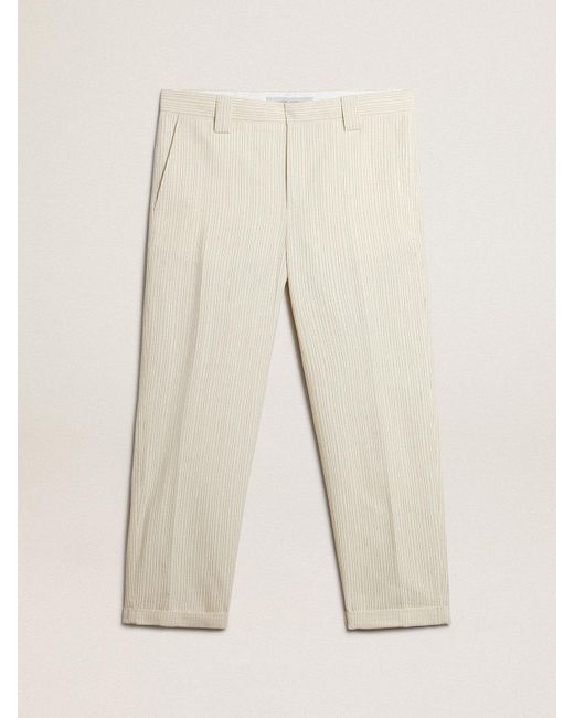 Pantalon Homme Couleur Crème En Coton À Rayures, , Taille Golden Goose Deluxe Brand en coloris Natural