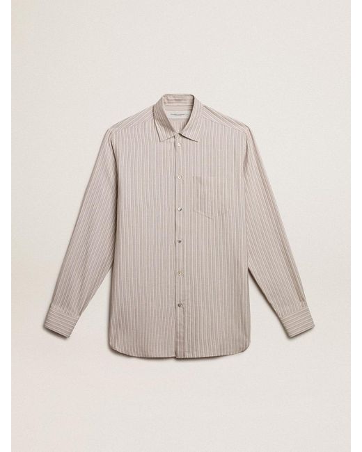 Golden Goose Deluxe Brand Natural Viscose-Blend Linen Shirt With Striped Pattern