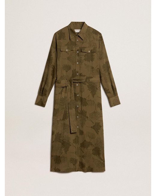 Golden Goose Deluxe Brand Green Viscose And Cotton Shirt Dress With Floral Print