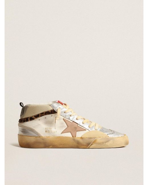 Golden Goose Deluxe Brand Natural Mid Star Ltd With Metallic Leather Inserts And Star