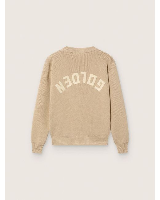 Golden Goose Deluxe Brand Natural Golden Ribbed Sweater For Kids With Logo On The Back