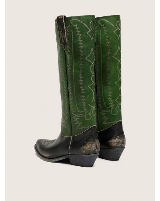 Bottes Montantes Wish Star Pour Femme En Cuir Noir Avec Tige En Cuir Vert Et Broderies Blanches, Femme, Taille Golden Goose Deluxe Brand en coloris Green