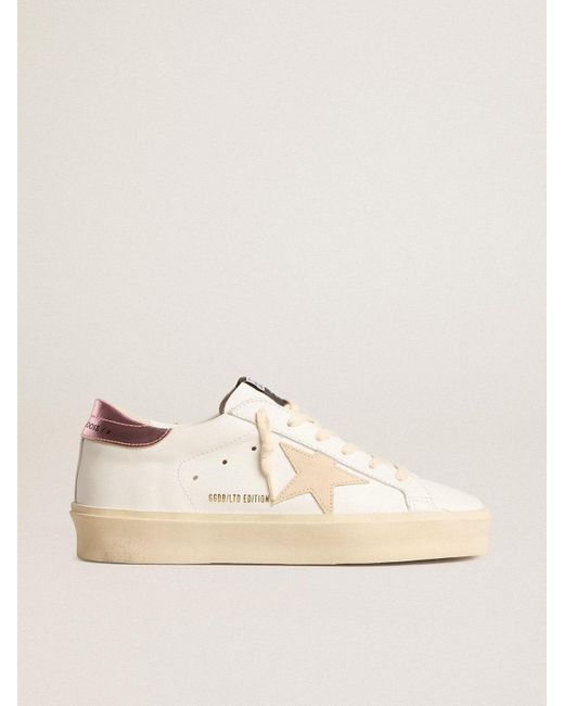 Golden Goose Deluxe Brand Natural Hi Star Ltd With Pearl Suede Star And Metallic Leather Heel Tab