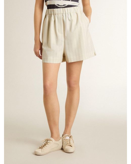 Golden Goose Deluxe Brand Natural And Pinstripe Wool Blend Shorts