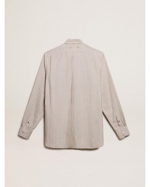 Golden Goose Deluxe Brand Natural Viscose-Blend Linen Shirt With Striped Pattern