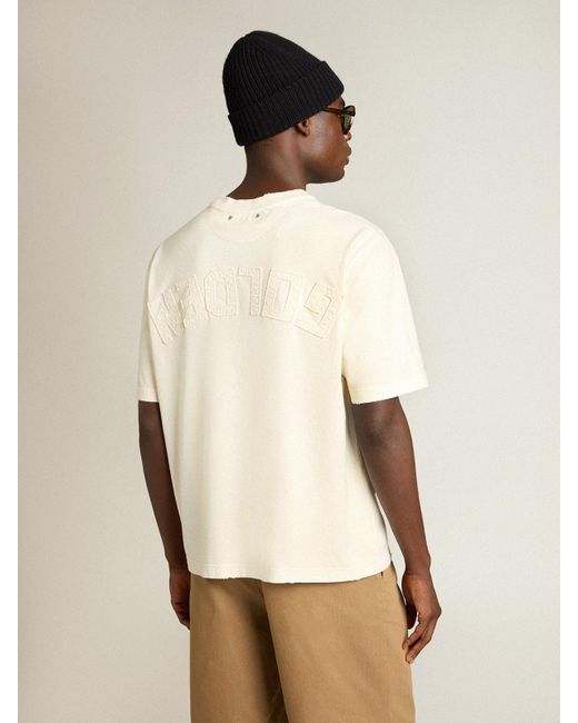 T-Shirt Di Colore Bianco Vissuto Con Logo Reverse Sul Retro di Golden Goose Deluxe Brand in Natural da Uomo
