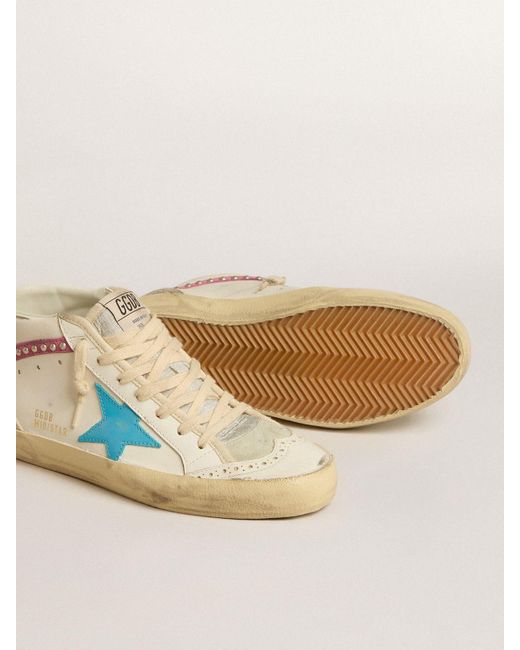 Mid Star Pour Femme En Cuir Avec Étoile Bleu Ciel Et Virgule En Daim Fuchsia Avec Cabochons Platine, Femme, Taille Golden Goose Deluxe Brand en coloris Natural