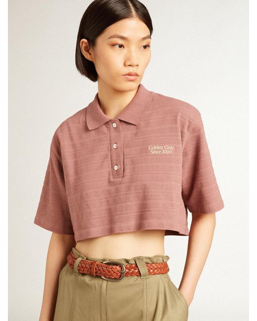 Golden Goose Deluxe Brand Pink Taupe-Colored Cotton Piquet Cropped Polo Shirt