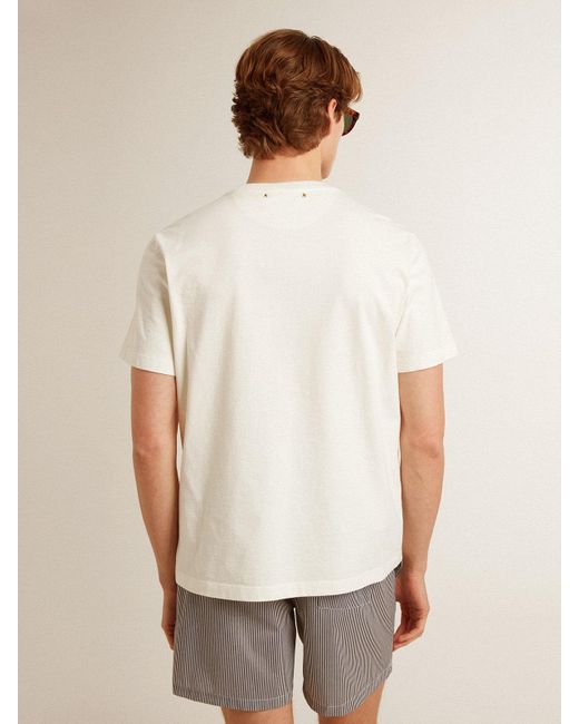 Golden Goose Deluxe Brand Natural Cotton T-Shirt With Seasonal Logo Print On The Front for men