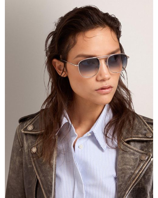 Golden Goose Deluxe Brand Blue Sunframe Roger Aviator Model With Frame for men