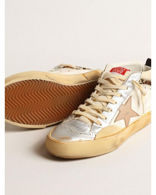 Golden Goose Deluxe Brand Natural Mid Star Ltd With Metallic Leather Inserts And Star