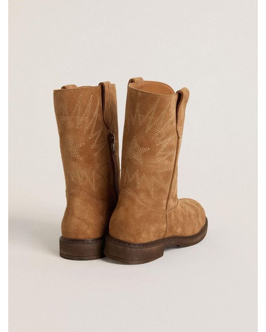 Bottes Wish Junior En Daim Camel Avec Broderie Étoile, Femme, Taille Golden Goose Deluxe Brand en coloris Natural