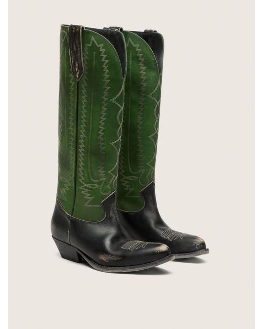 Bottes Montantes Wish Star Pour Femme En Cuir Noir Avec Tige En Cuir Vert Et Broderies Blanches, Femme, Taille Golden Goose Deluxe Brand en coloris Green