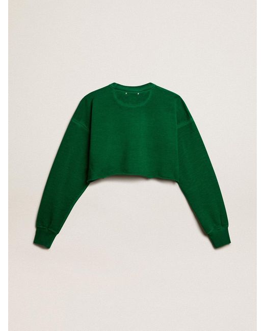 Sweat-Shirt Cropped Ras-Du-Cou En Coton Vert, Femme, Taille Golden Goose Deluxe Brand en coloris Green
