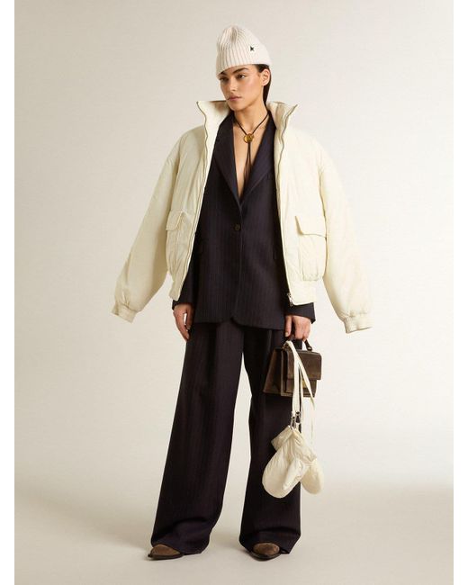 Golden Goose Deluxe Brand Blue Dark Tailored Trousers With Vertical Stripe