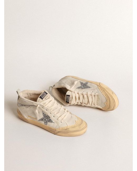 Golden Goose Deluxe Brand Natural Mid Star Ltd With Glitter Star And Metallic Leather Flash