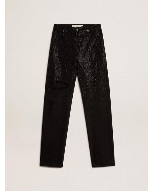 Golden Goose Deluxe Brand Black ’S Cotton Denim Pants With Shaded-Effect Crystal Decoration