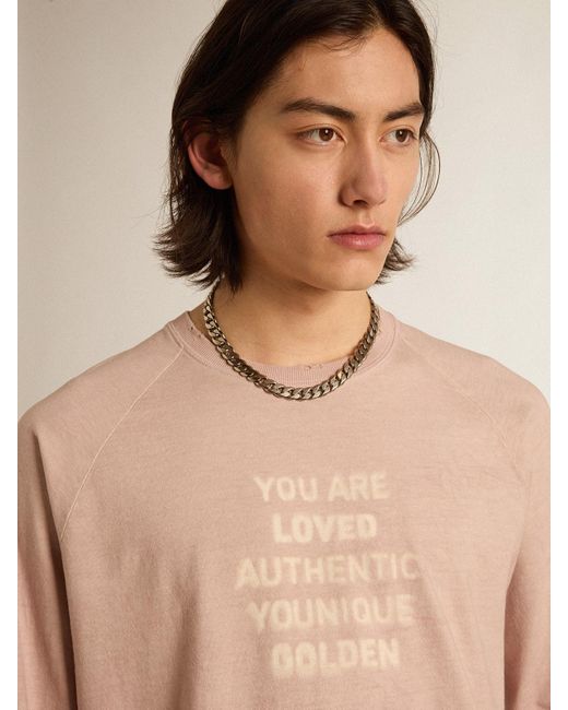 Golden Goose Deluxe Brand Pink Powder- T-Shirt With Lettering On The Front for men