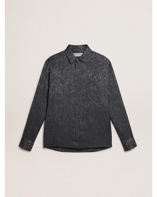 Golden Goose Deluxe Brand Blue Jacquard Shirt With All-Over Toile De Jouy Pattern
