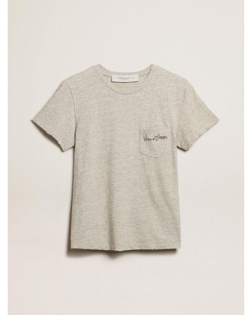 Golden Goose Deluxe Brand Natural ’S Melange Cotton T-Shirt With Embroidered Lettering