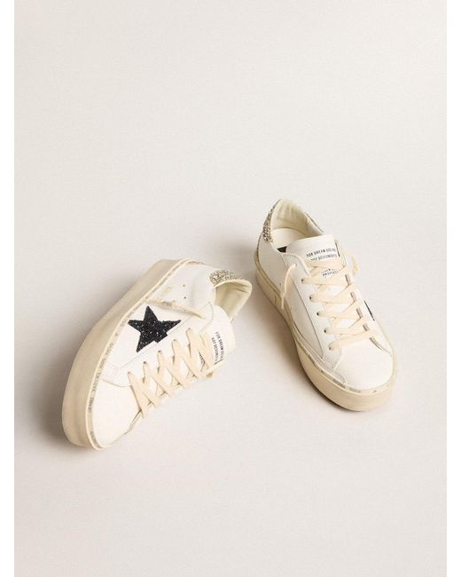 Golden Goose Deluxe Brand Natural Hi Star With Glitter Star And Platinum Glitter Heel Tab