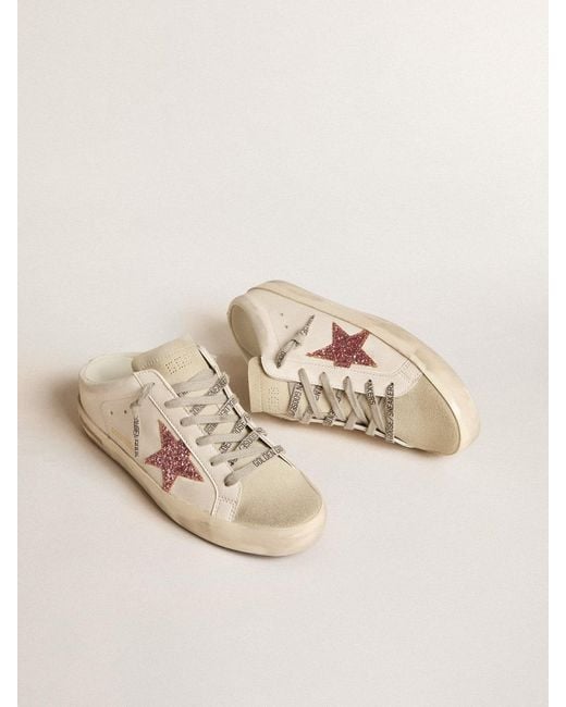 Golden Goose Deluxe Brand Natural Bio-Based Super-Star Sabot With Glitter Star And Suede Toe