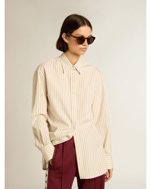 Golden Goose Deluxe Brand Natural ’S Cotton Shirt With Stripes